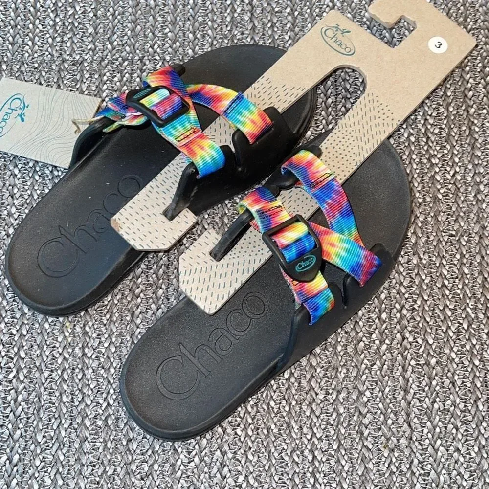Chaco Kids' Chillos Tie-Dye Slides (Youth) Size  3 Black‎ Tie Dye New